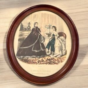 Vintage La Mode Illustree Leroy Imp Paris Oval Wood Framed Wall Art